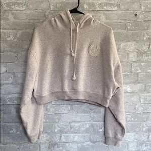 PINK Victoria's Secret Cropped Hooded Sweatshirt in Light Taupe